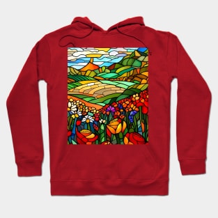 Stained Glass Colorful Mountain Flowers Hoodie